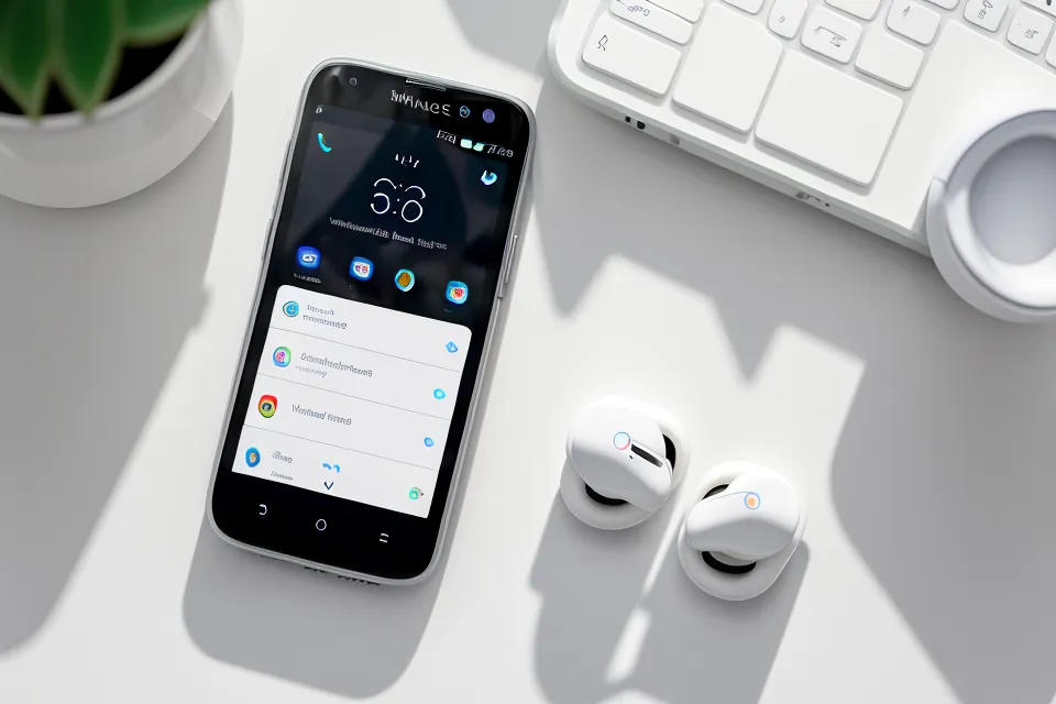 Smartphone mit der DMH Beats App auf einem weißen Schreibtisch – Werkzeug für binaurale Beats am Feierabend.