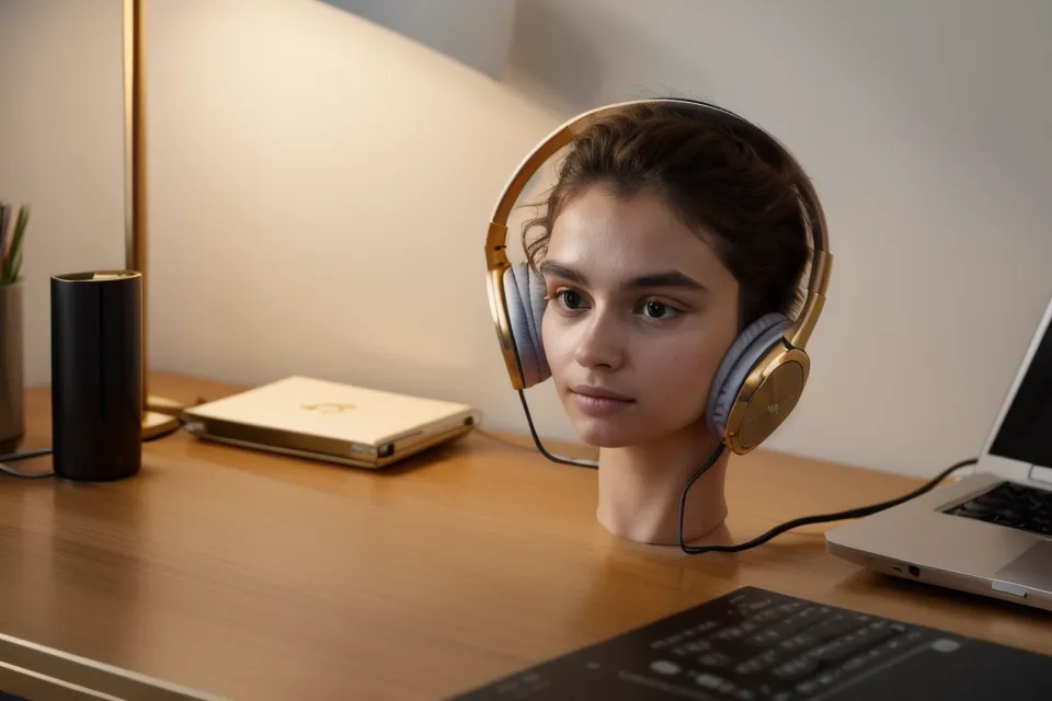 Nahaufnahme von Studio-Kopfhörern im Homeoffice