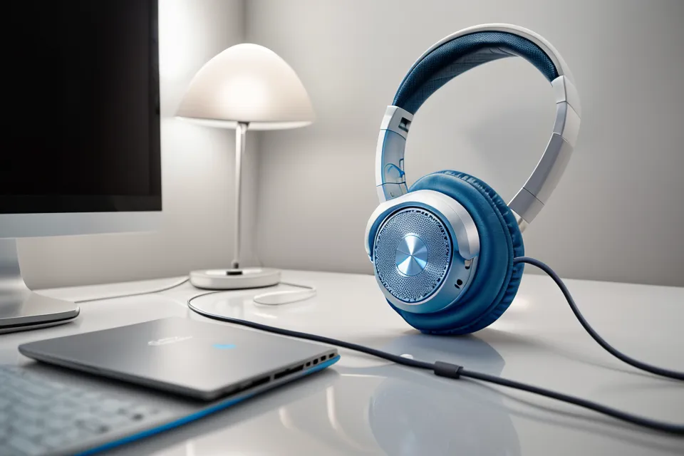 Over-Ear-Kopfhörer für Rife-Frequenzen und binaurale Beats in Nahaufnahme auf einem Holztisch