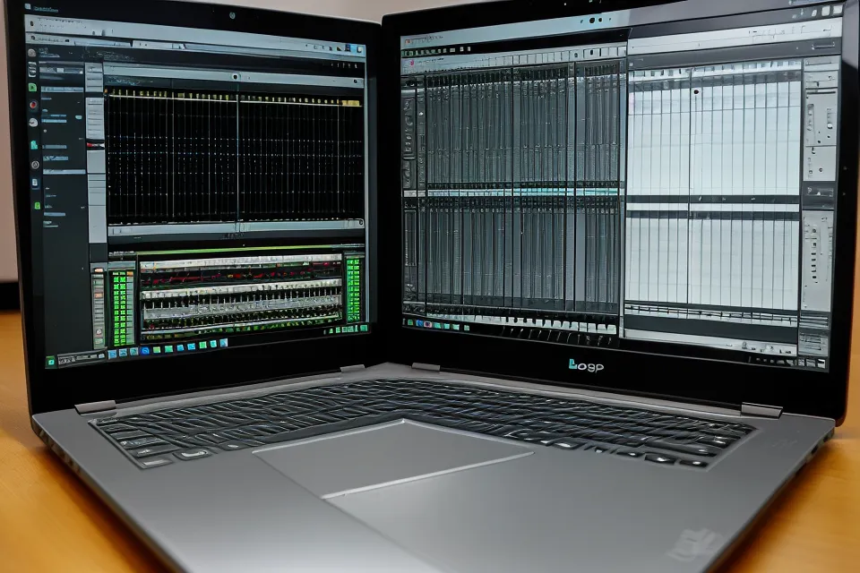 Nahaufnahme einer Audio-Wellenform auf einem Laptop-Bildschirm