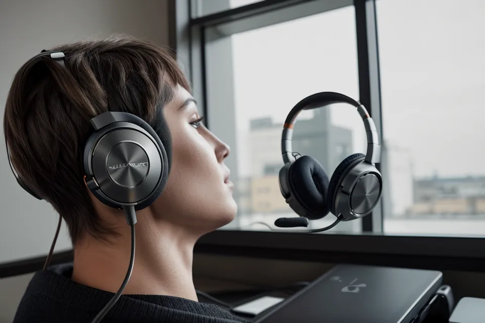 Nahaufnahme von hochwertigen Over-Ear-Kopfhörern auf einem Schreibtisch.